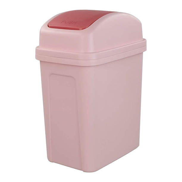 Bote de basura pequeño de 1.8 galones con tapa abatible, cubo de basura de plástico, rosa