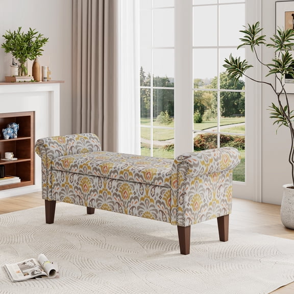 Storage - Multi Floral Upholstered Bench, 12.75 In. Package Height 53.34 Lb Weight Bench , Upholstery