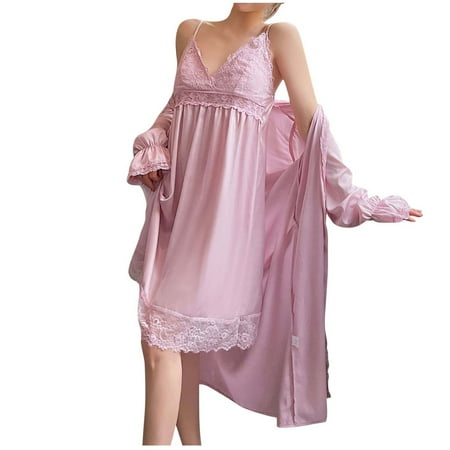

Pajama Sets for Women Soft Womens Pajama Sets Women s Trendy Lingerie Silk Lace Robe Dress Nightdress Nightgown Sleepwear Silk Pajamas for Women Sexy Sleepwear for Women Clearance Pink L