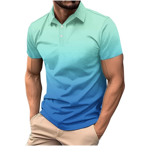 Camisas de Manga Larga para Hombres Impresos Girar Hacia Abajo Botones de Cuello Lateral Dividido, Casual Blusa de Manga Corta