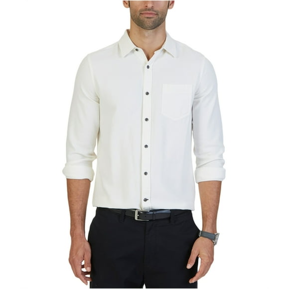 Nautica Mens Textured Button Up Shirt, Off-White, XX-Large
