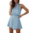 thumbnail image 2 of Biekopu Women Solid Color Playsuits Tie-Up Halter Neck Sleeveless Loose Short Summer Satin Rompers, 2 of 7