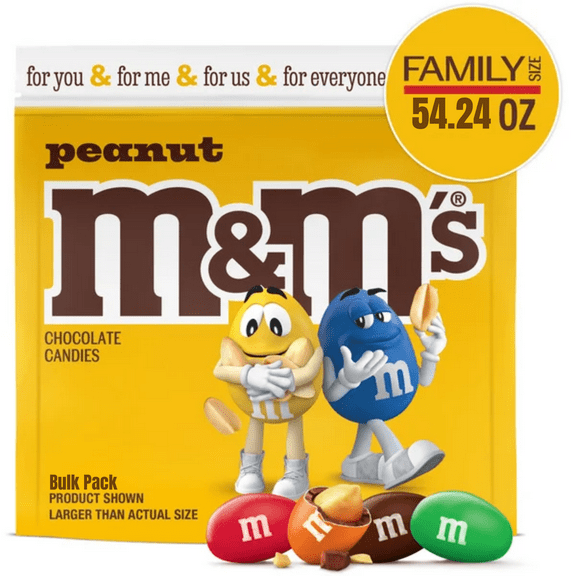 M&M’s Peanut Milk Chocolate Candy, Bulk Party Size Bag, 54.24 oz