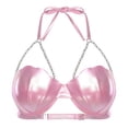 thumbnail image 3 of Eandarui Womens Shell Bikini Tops Glitter Pearl Chest Chains Halter Summer Beach Rave Party Bra Top Light Pink XXL, 3 of 6