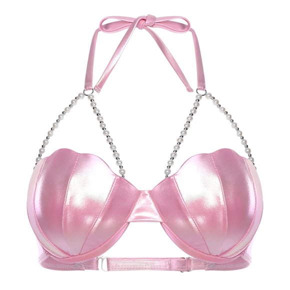 Aislor Soutien-Gorge Sirène Brillant Col Halter avec Chaînes de Perles Coquillage Rose Clair G