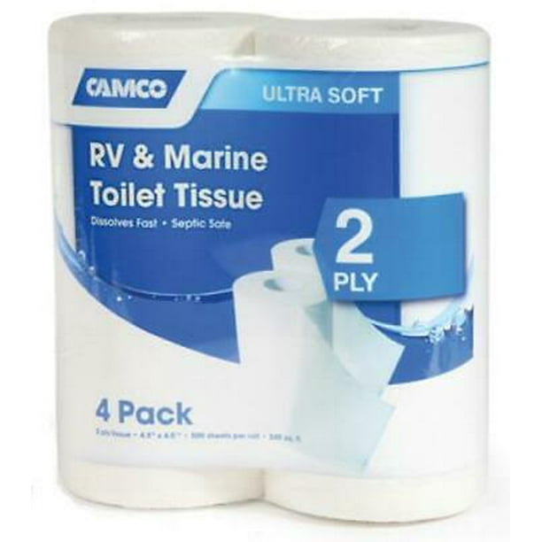 1PK 4 Count 500 Sheet 2 Ply RV & Marine Toilet Tissue Fast Dissolving Clog 4/Case