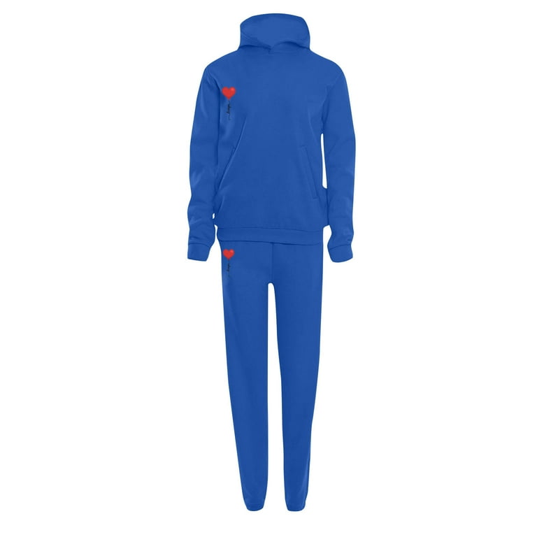 RQYYD Lounge Sets For Women Two Piece Outfits Long Sleeve Pullover Tops And Long  Pants Tracksuit Heart Graphic Hooded Sweatsuits with Pocket Blue S 