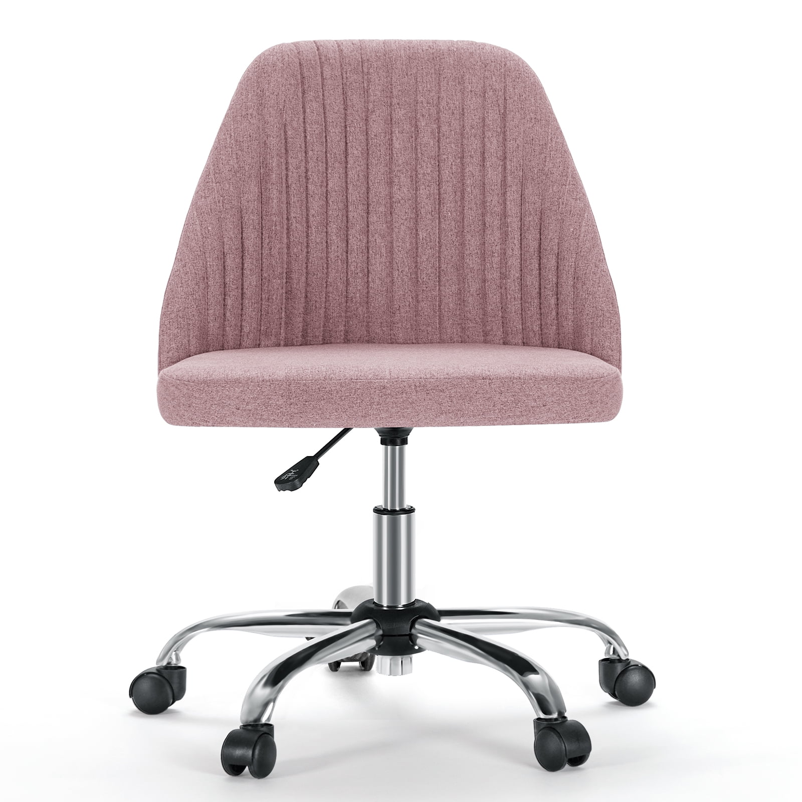 JOINSUN Mid-Back Vanity Chair, Adjustable Rolling Chair, Armless Modern Design for Home Office, Makeup & Small Spaces - Pink