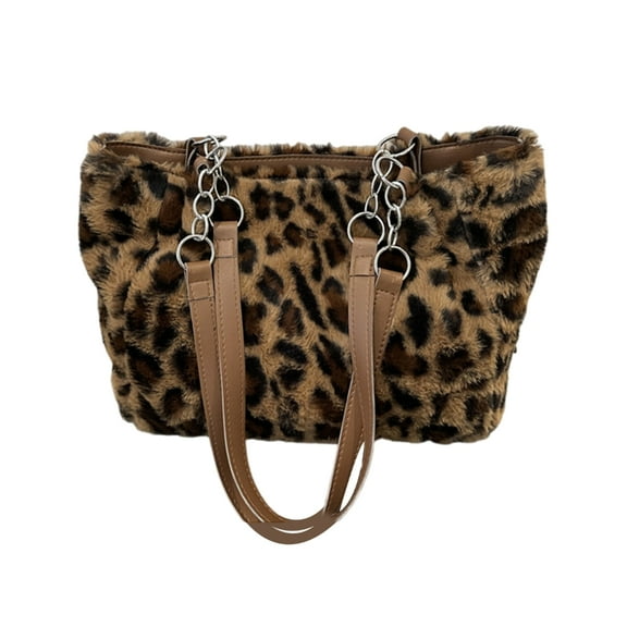 RYUJNDK Unique Leopards Print Furry Shoulder Bag Spacious Interior Underarm Bags Travel Handbag for Work Shopping or Leisure