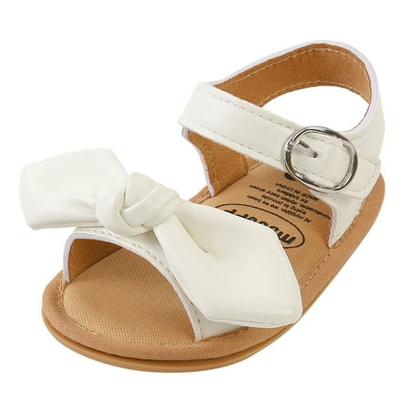 

ZRBYWB Toddler Sandals Kids Girl Bowknot Soild Colour The Floor Barefoot Non-Slip First Walkers Prewalker Sandals 0-18M