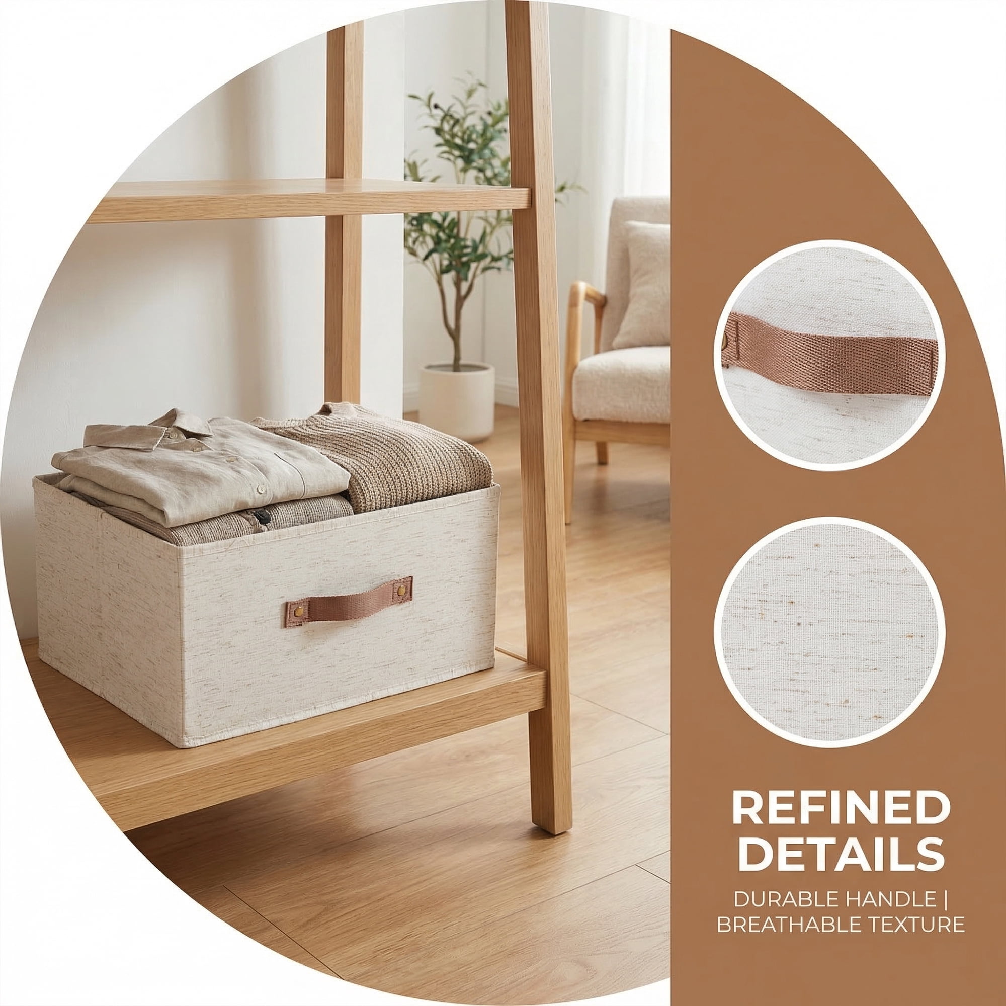Unique Bargains 1pc Fabric Storage Bin with Handles Beige 15.7*11.8*7.9in