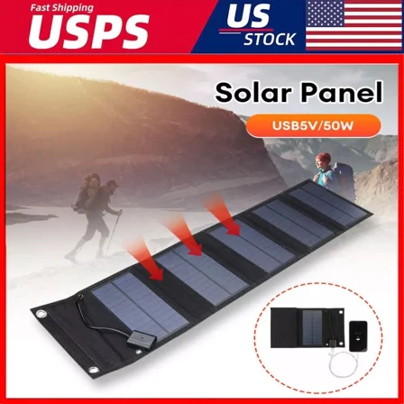 50W USB Portable Solar Panel Foldable for Outdoor Camping Hiking Phone Charger