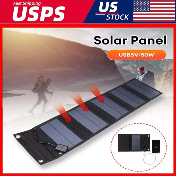 50W USB Portable Solar Panel Foldable for Outdoor Camping Hiking Phone Charger