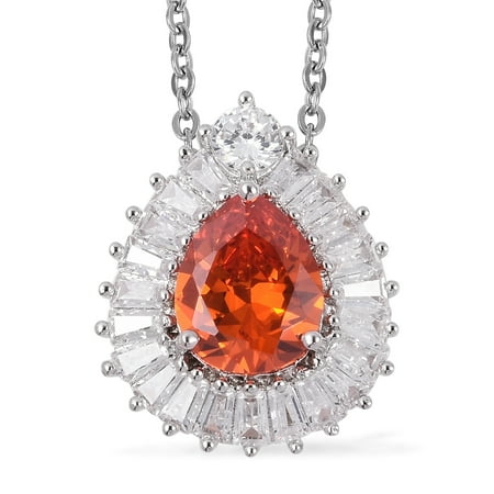 - Stainless Steel Silvertone Pear Cubic Zircon Red White Cubic Zirconia CZ Pendant Necklace 20