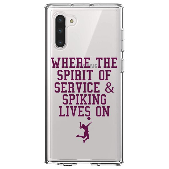 DistinctInk Clear Shockproof Hybrid Case for Samsung Galaxy Note 10 (6.3" Screen) - TPU Bumper Acrylic Back Tempered Glass Screen Protector - Spirit of Service & Spiking Lives On Tennis