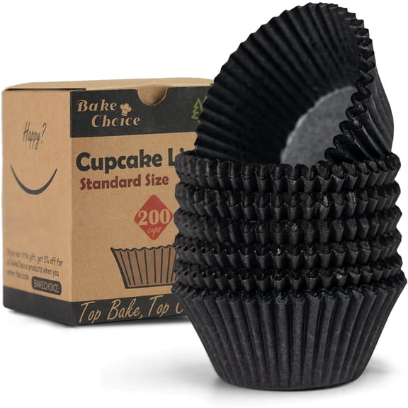 Black Cupcake Liners 200-Pcs – Standard Greaseproof Baking Wrappers for Muffins & Parties