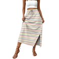 thumbnail image 5 of Womens Striped Print Maxi Skirt High-waisted Drawstring Swing Mid-length Side Slits Boho Beach Vacation Long Skirts Multicolor S, 5 of 6