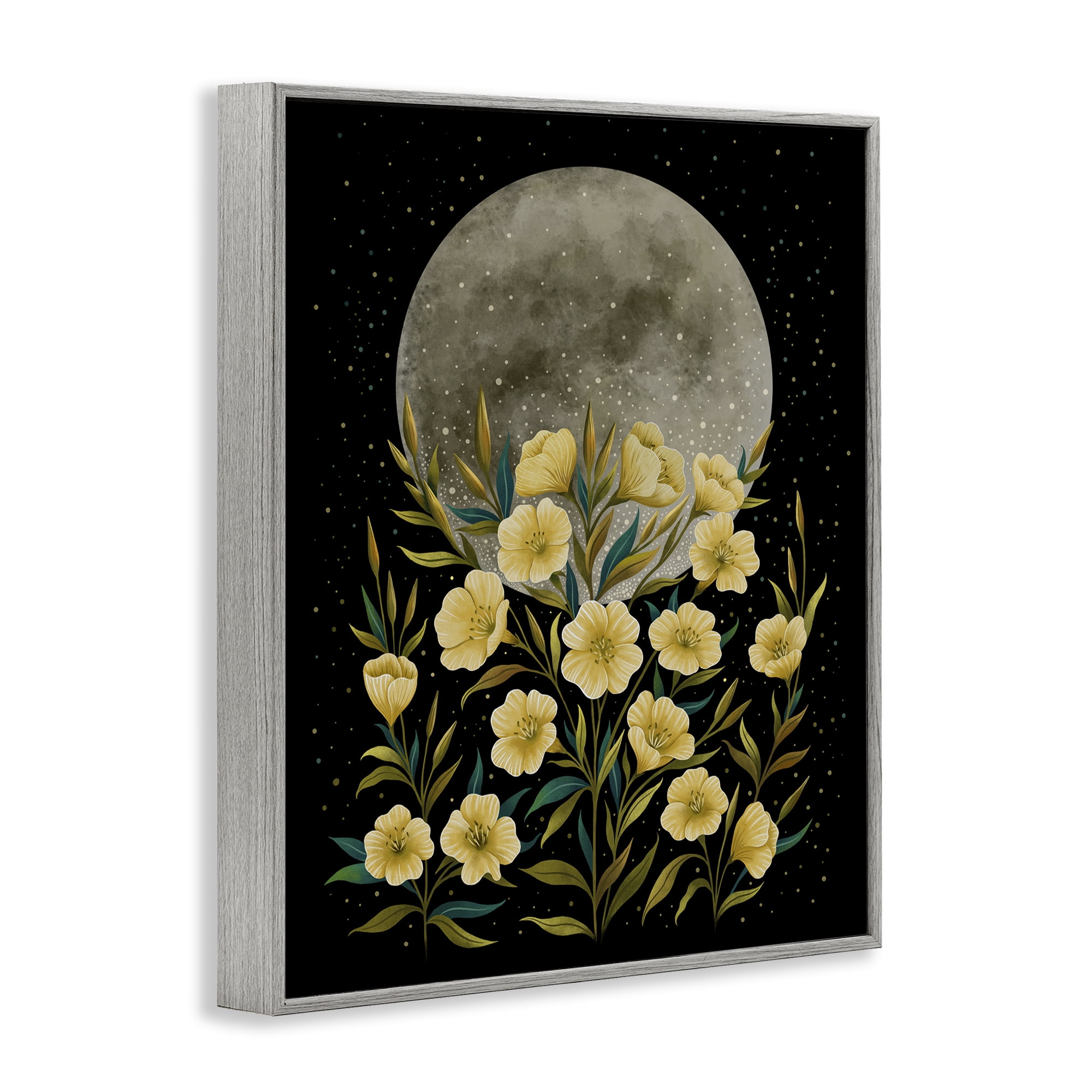 Stupell Industries Moon Greeting Yellow Flowers Gray Framed Giclee Art, design by Episodic Drawings