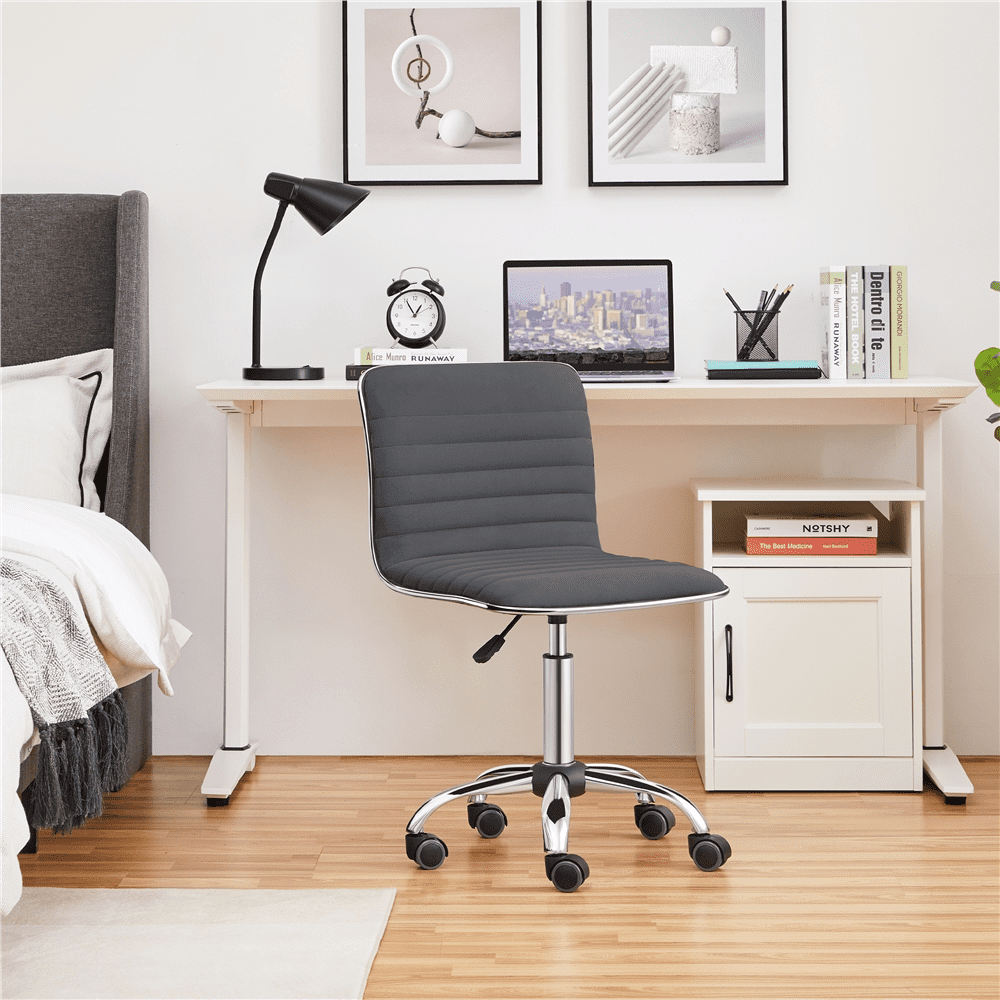 Yaheetech Velvet Low Back Armless Office Chair with Wheels, Dark Gray