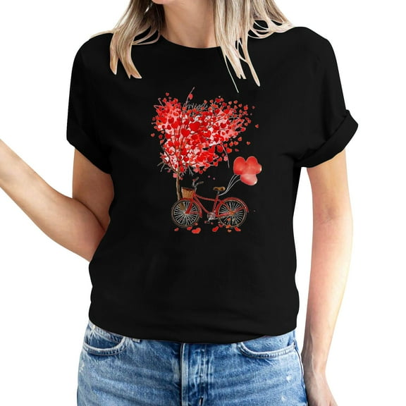 ICHUANYI Womens Valentine's Day Love Print Short Sleeve T-shirt Top Short Sleeve Crew Neck Top Shirt