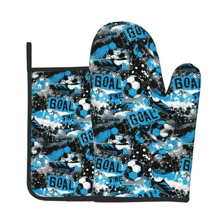 

Vsdgher Football Time Oven Mitts and Pot Holders 2 pcs Set High Heat Resistant Kitchen Oven Glove for Baking and Cooking