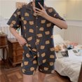 thumbnail image 1 of Pijama de dibujos animados para mujer, conjunto de verano con pantalones cortos de manga corta y cuello alto con diseño de oso de fresa, 1 of 6