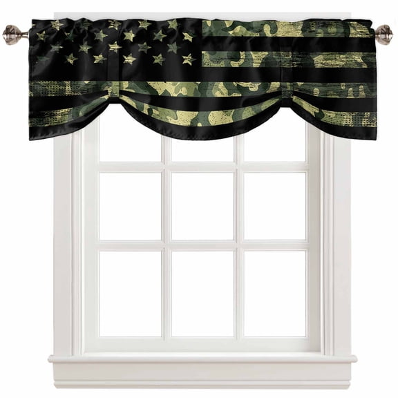 Fsddascl American Flag Tie Up Valance Curtains for Windows, Kitchen Curtains Window Treatments, Vintage Retro Short Window Shades Valances for Bedroom Bathroom Cafe 54"x18"