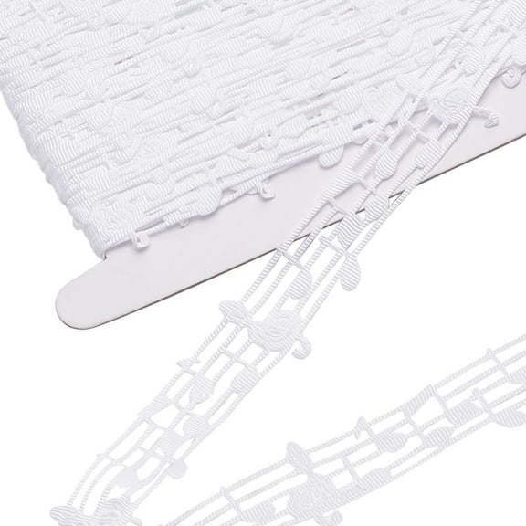 20 Yards Hollow Music Note Ribbon 1-1/8 inch Cut Out Music Craft Ribbon White Musical Decorative Ribbon Engraved Music Notation Ribbon for Cloth Gift Wrapping Music Birthday Party Decor