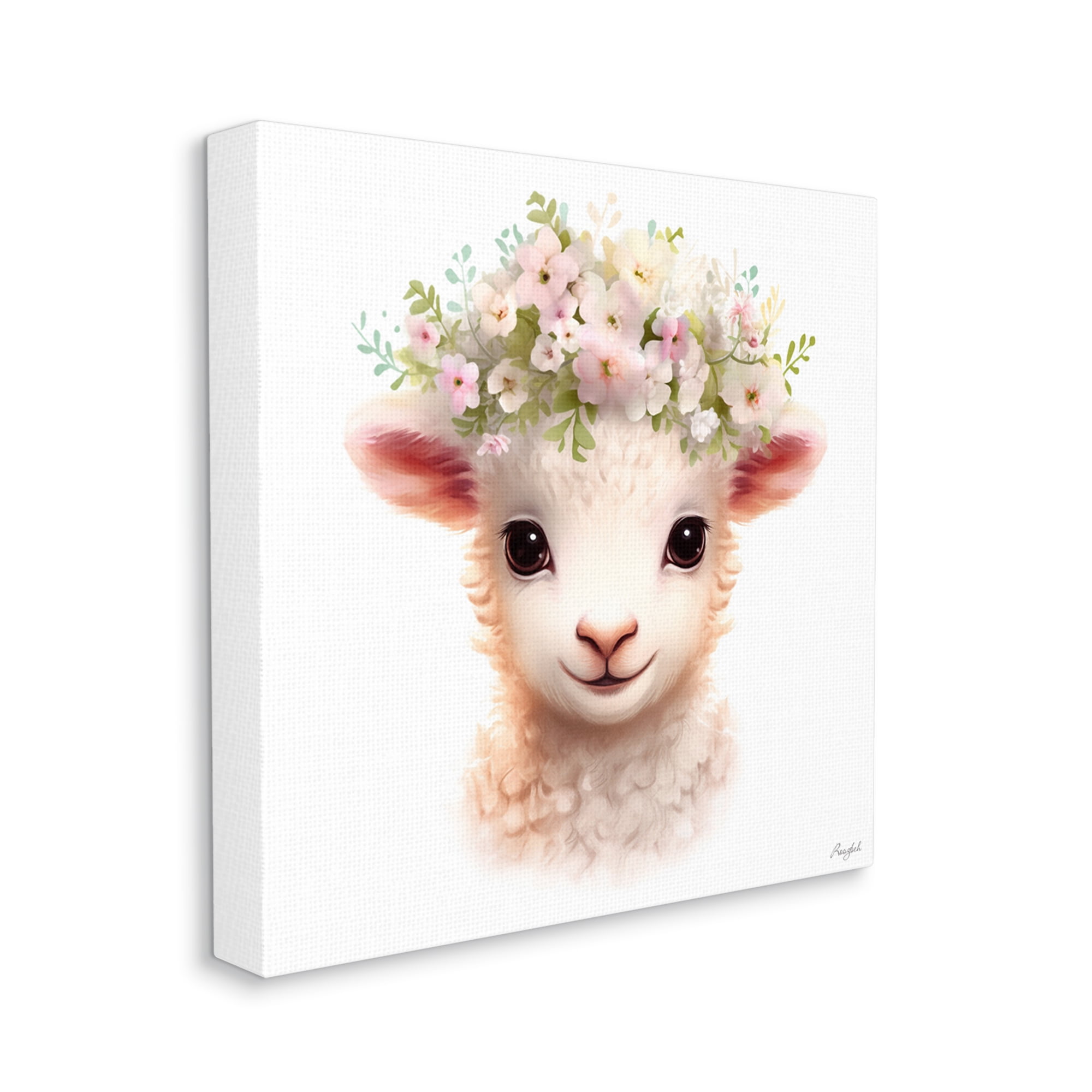 Stupell Industries Soft Floral Lamb Animals & Insects Painting Gallery Wrapped Canvas Art Print Wall Art, 24 x 24