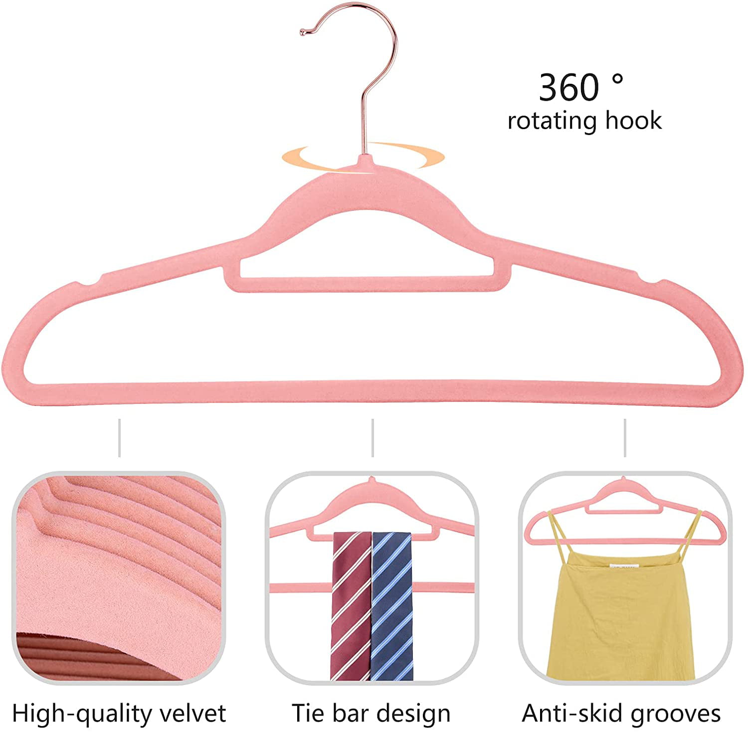 OSTO Pack Of 100 Premium Velvet Hangers, Non-Slip Adult Hangers With Pants  Bar And Notches, Thin Space Saving 360-Degree Swivel Hook Pink OSTO Color:  - Yahoo Shopping