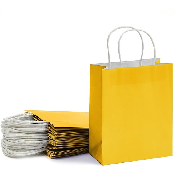 25 pcs 8"x3.9"x10" Yellow Kraft Paper Gift Bags, Party Favor, Shopping