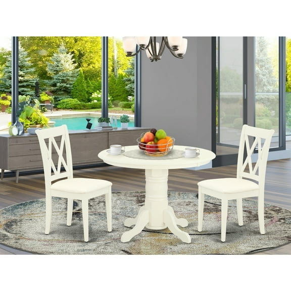 Round Dinette Set 3pc - Kitchen Table & 2 Chairs - Linen White - Modern Dining Room Furniture