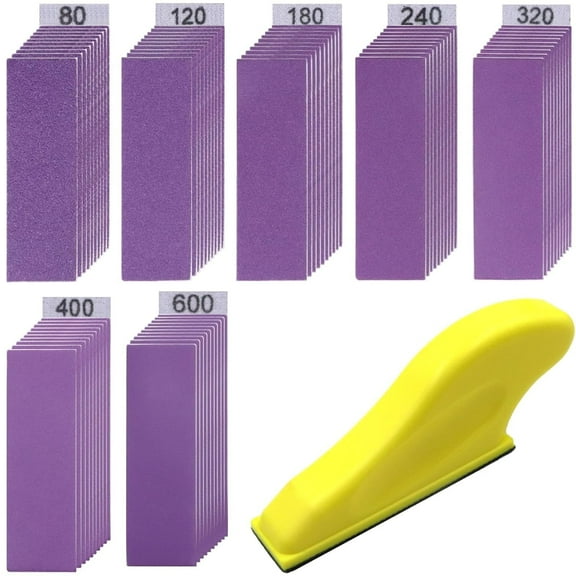 70pcs Hand Sand Paper Kit, 3.5” X 1” Micro Sander Finger Sander Small Sanding Tool for Tight Narrow Spaces, 80 - 600 Grit Wet Dry Hook & Loop Sandpaper for Crafts, Wood Projects, Metal