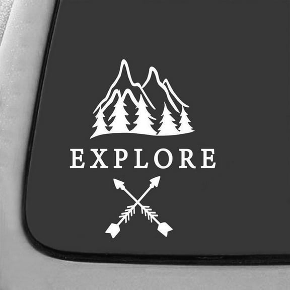 Explore The Mountains Decal Sticker | 7-Inches By 5.7-Inches | White Vinyl