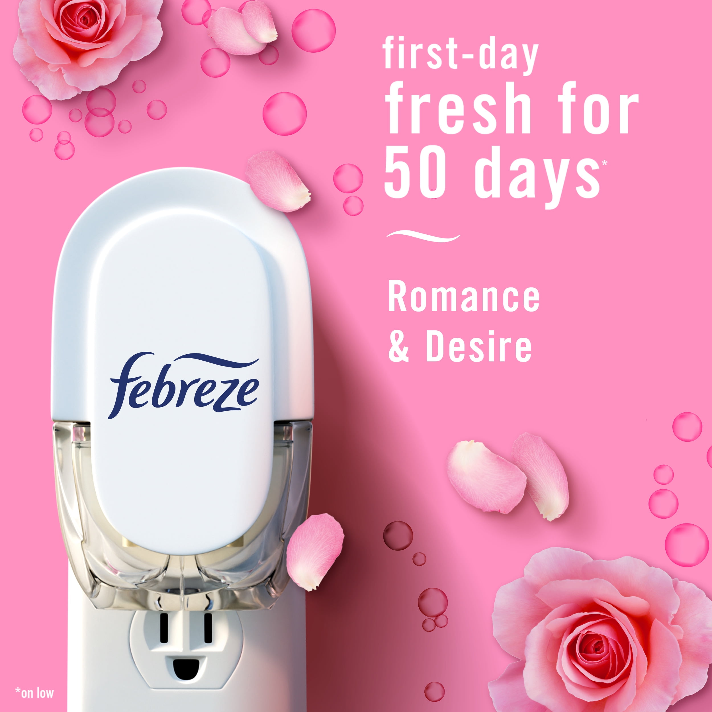 (4 pack) Febreze Plug In Air Freshener, Odor-Fighting Scented Oil Refill, Romance & Desire, 1 Refill