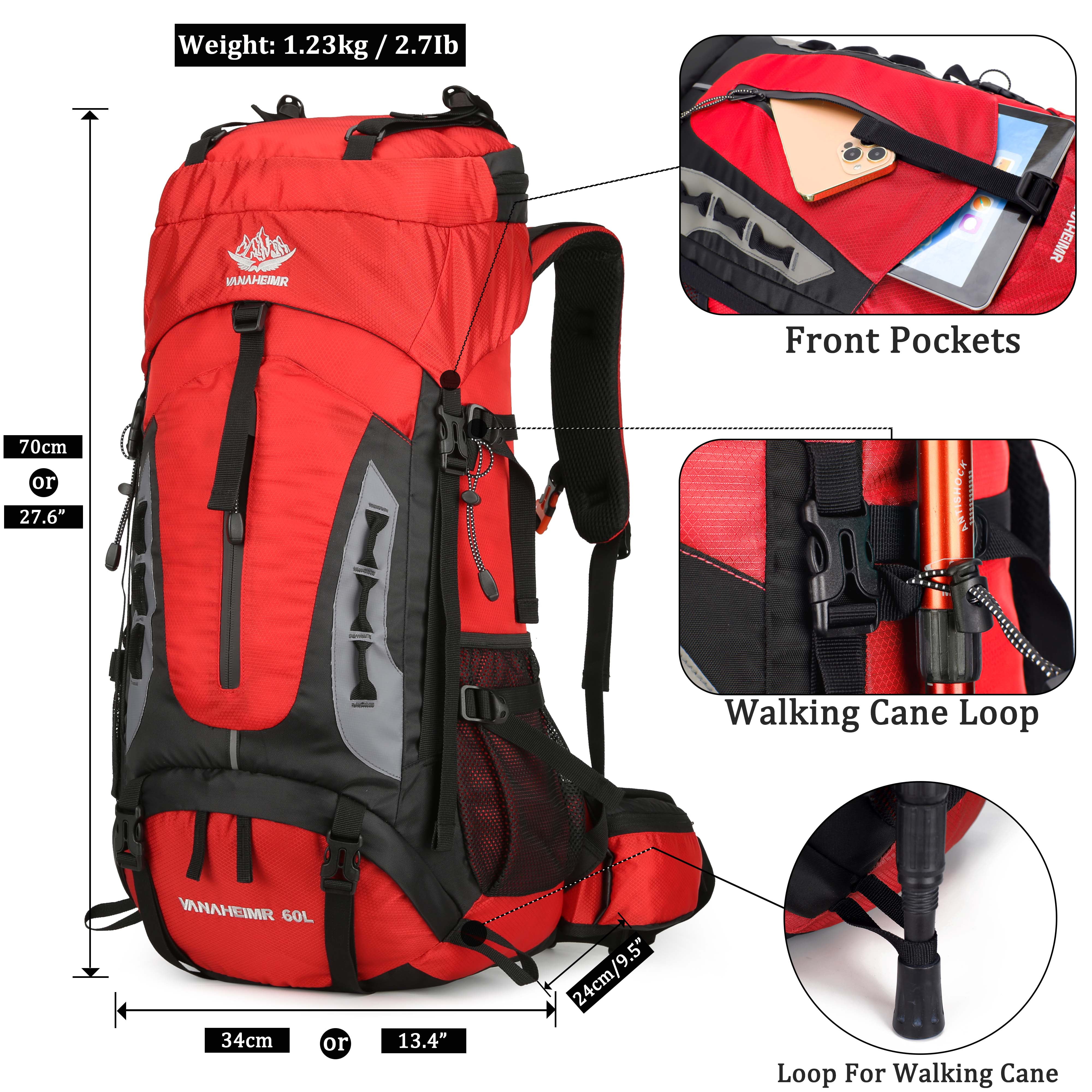60L Travel Hiking Camping Backpack with Rain Cover,Backpack Water Resistant,Traveling Backpack for Men Women