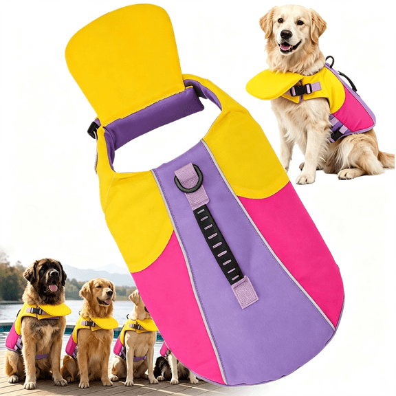 SUBAI Front Float Dog Life Jacket with Chin Support,Dog Life Jacket with Chin Float,Adjustable Dog Life Vest,Rescue Handle,Leash D-Ring and Quick-Release S for Swimming,Boating and Pool