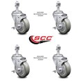 thumbnail image 2 of 4 Inch Gray Polyurethane Swivel 12mm Threaded Stem Caster Set with Brake SCC, 2 of 2
