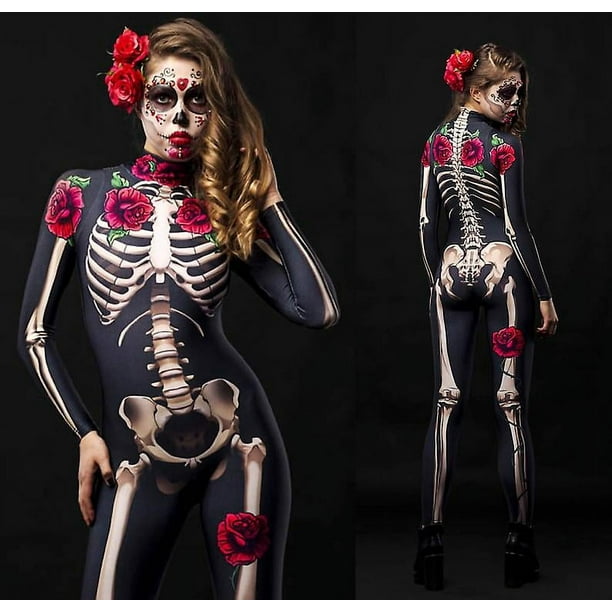 Disfraz de Halloween para mujer, esqueleto de cuerpo completo para adulto, disfraz de esqueleto, disfraz de Halloween de Sugarskull, disfraz del Día de Muertos