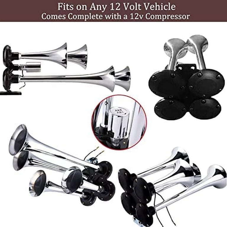 Kit Trombe Ad Aria Per Auto, Camper O Camion Labwork - 4 Trombe, 150dB, 12V/24V, Colore Argento - Foto 2