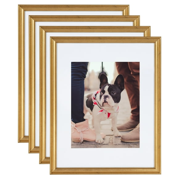Kate and Laurel Adlynn Wall Picture Frame Set, 11" x 14" matted to 8" x 10", Gold, Set of 4