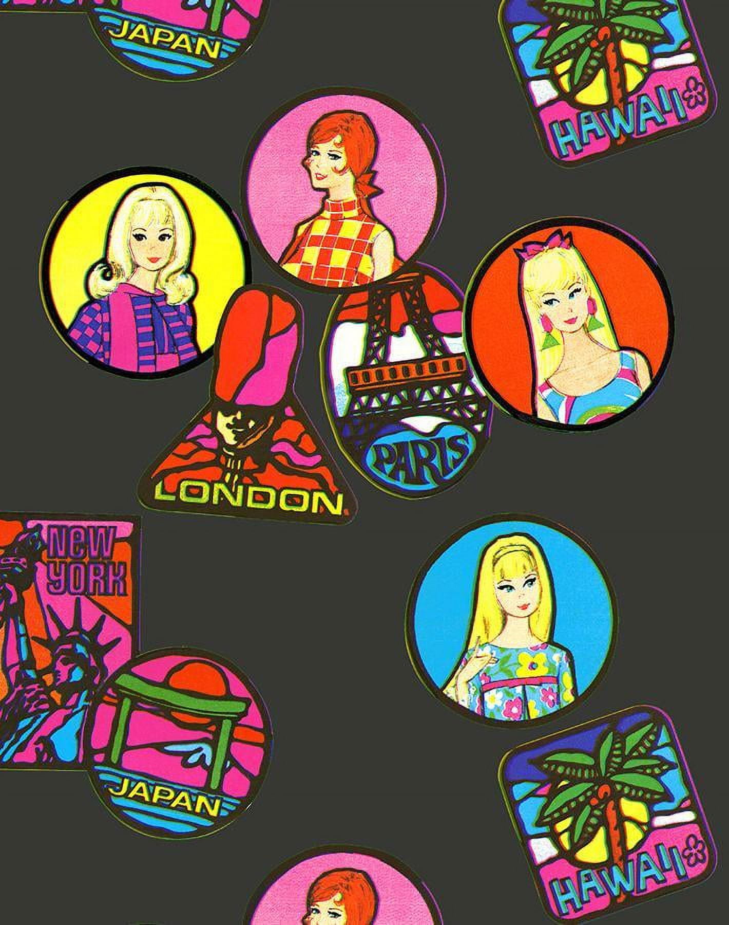 Barbie Travel Patches Removable Vinyl Wallpaper, Black