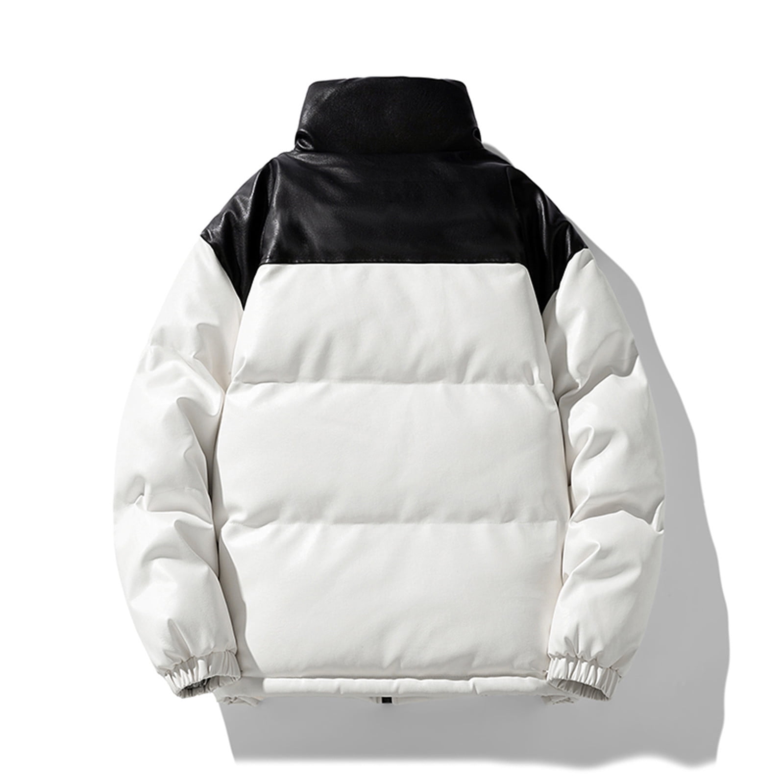 Xzbqbs Leather Jacket Men Winter Windproof Waterproof Puffer Jacket Casual Fashion Full Zip Stand Collar Thicken Warm Quilted Jacket