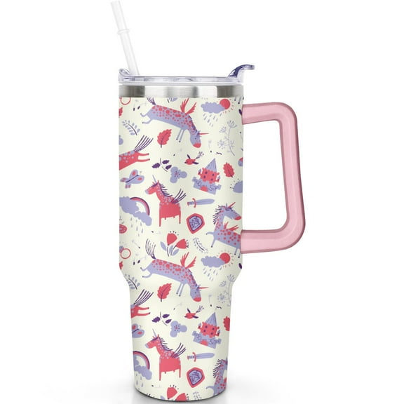 40 oz Unicorn Tumbler with Handle Flip Straw Lid Leak Proof Vacuum Insulated Travel Cup Unicorn Tumblers with Lids Straws Stainless Steel Mug Gifts for Men Women