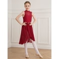 thumbnail image 6 of iEFiEL Kids Girls Modern Lyrical Dance Leotard Dress Sleeveless Rhinestone High-Low Hem Dancewear Modern Contemporary Dance Dress Burgundy 10, 6 of 7