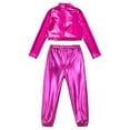 thumbnail image 4 of Doomiva Kids Girls Gymnastics Outfits Shiny Metallic Long Sleeve Ballet Dance Crop Top with Pants Set Tracksuit Hot Pink 16, 4 of 7