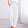 thumbnail image 2 of Womens Cotton Linen Pants Lightweight Drawstring Elastic Waist Pant Casual Wide Leg Lounge Trousers with Pockets White L, 2 of 5