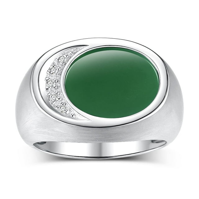 RYLOS Men's Designer Ring in Sterling Silver 925: Features Diamonds around Green Quartz - Available Size 9
