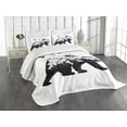 thumbnail image 3 of Ambesonne Bear Quilted Bedspread Set 3 Pcs, Wildlife Mammal Silhouette, King Size, Black White, 3 of 5