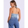 thumbnail image 3 of DARING DIVA Women's Y2K Halter Neck Tie Back Crop Jean Bustier Top XS Light Blue, 3 of 6
